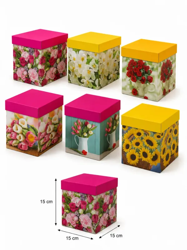 caja cubo petalos floral 15cm mayoreo mexico paquete 12 piezas