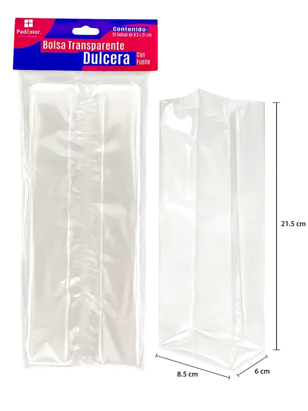 Bolsa Celofán Dulcera (8.5x21.5x6 cm) - 25 pzas Mayoreo bolsa celofan dulcera fuelle mayoreo mexico paquete 25 piezas