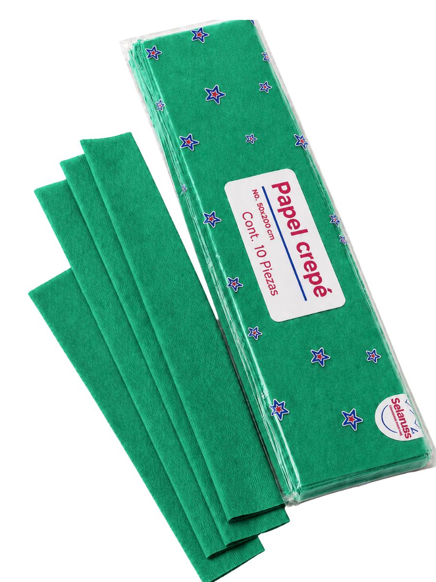 Papel crepe selanusa Verde Bandera 10pzas de 50cm x 2 m papel crepe verde bandera selanusa mayoreo 10pzas paquete