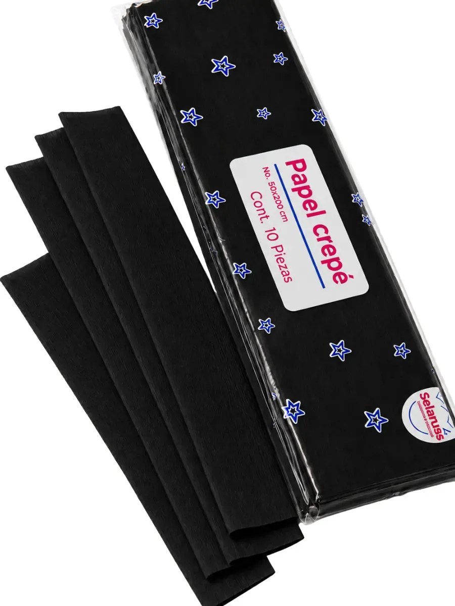 Papel crepe selanusa negro 10pzas de 50cm x 2 m papel crepe negro selanusa mayoreo 10pzas paquete