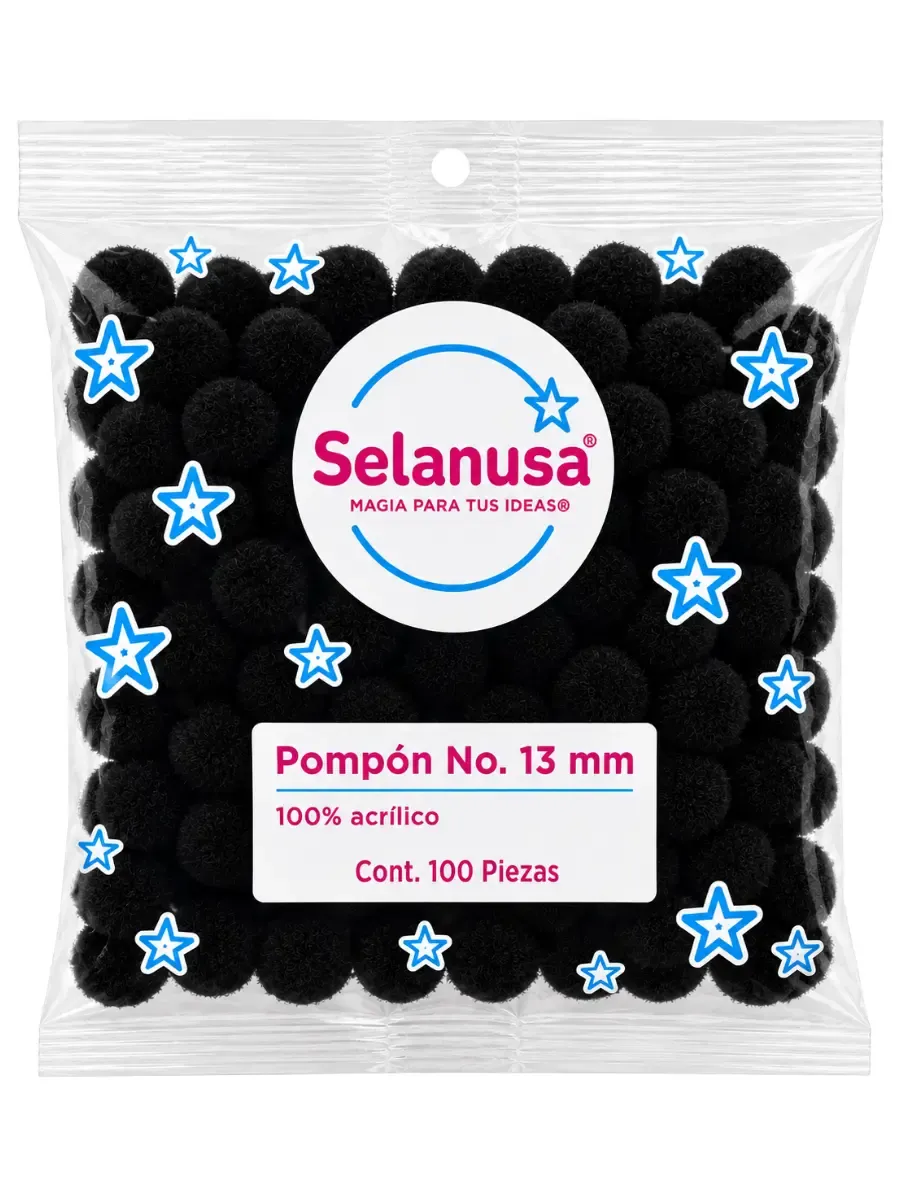 pompones Negro 13 mm de 100 piezas pompones negro 13mm mayoreo 100pzas paquete