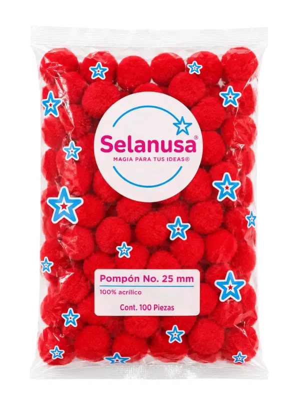 pompones rojos selanusa 25mm mayoreo 100pzas paquete