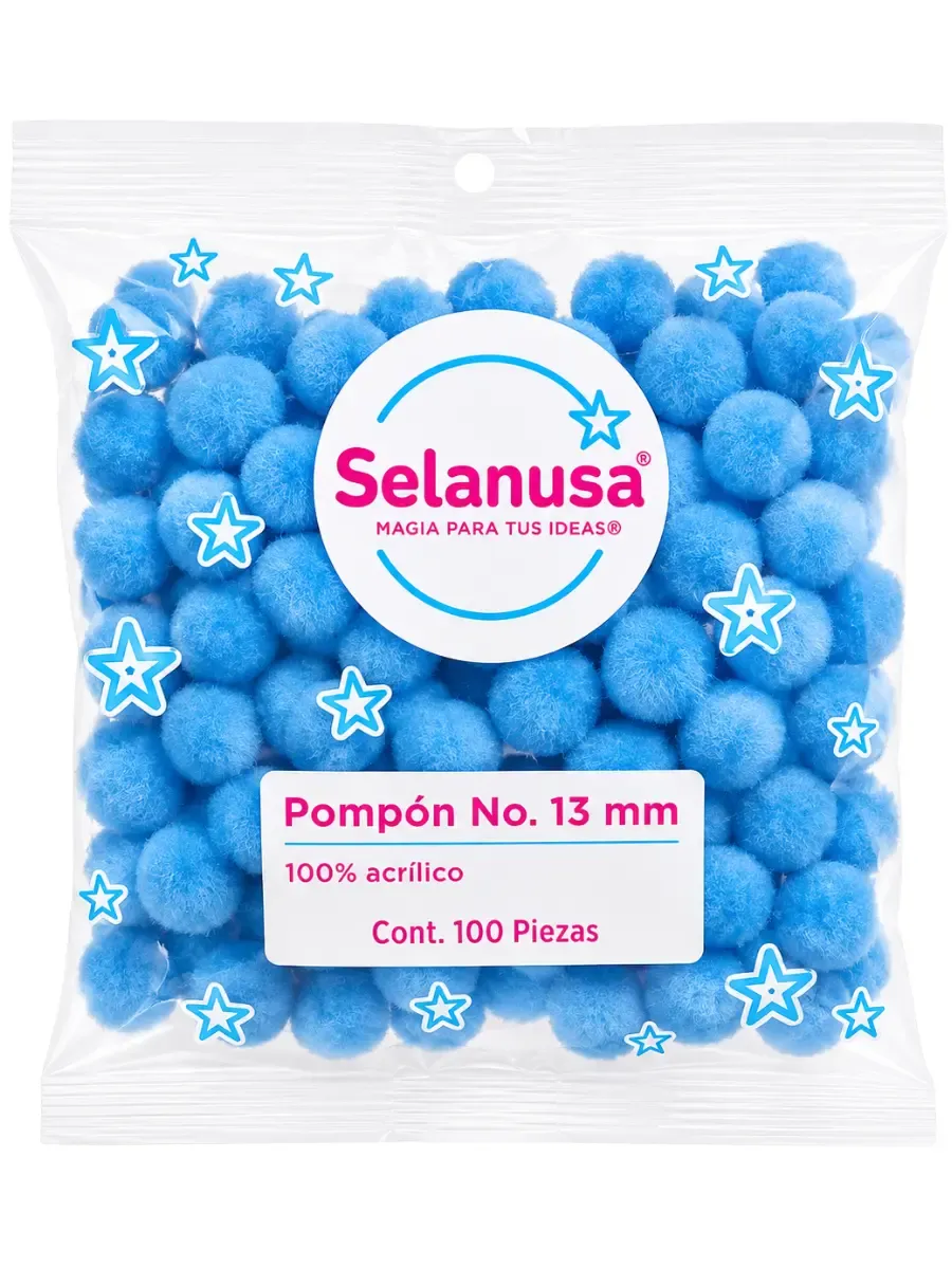 pompones azul cielo 13mm mayoreo 100pzas paquete