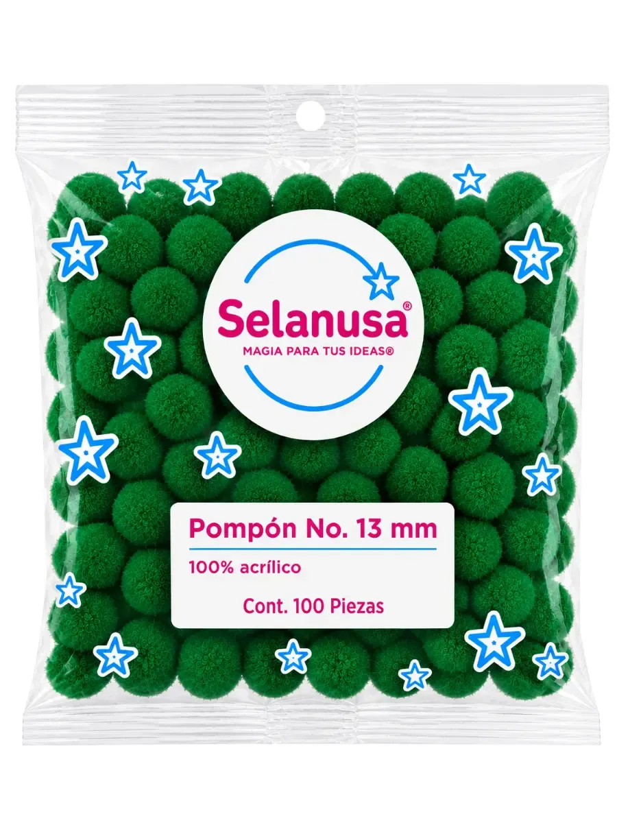 pompones verde bandera 13mm mayoreo 100pzas paquete