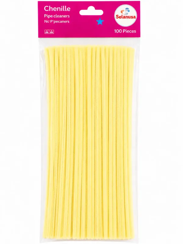 Paquete 100 limpiapipas chenille color amarillo pastel número 90