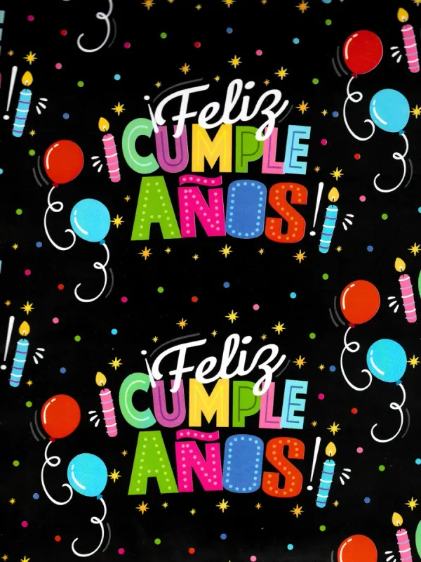 Papel de Regalo Cumple Feliz (P334) - 10 pzas Mayoreo distribuidor papel regalo cumpleaños fondo negro mayoreo mexico papeleria