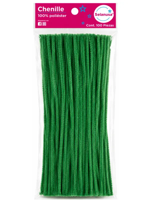 Paquete 100 limpiapipas chenille color verde botella número 20