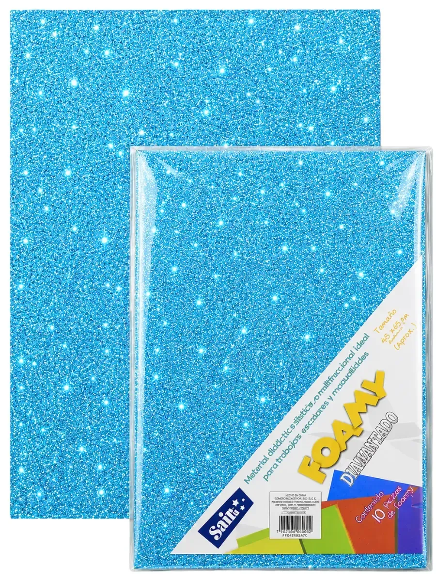 Foamy con Diamantina Azul Pastel G16 (43×56 cm) c/5 foamy diamantina azul pastel 43x56 5 piezas mayoreo distribuidor mexico