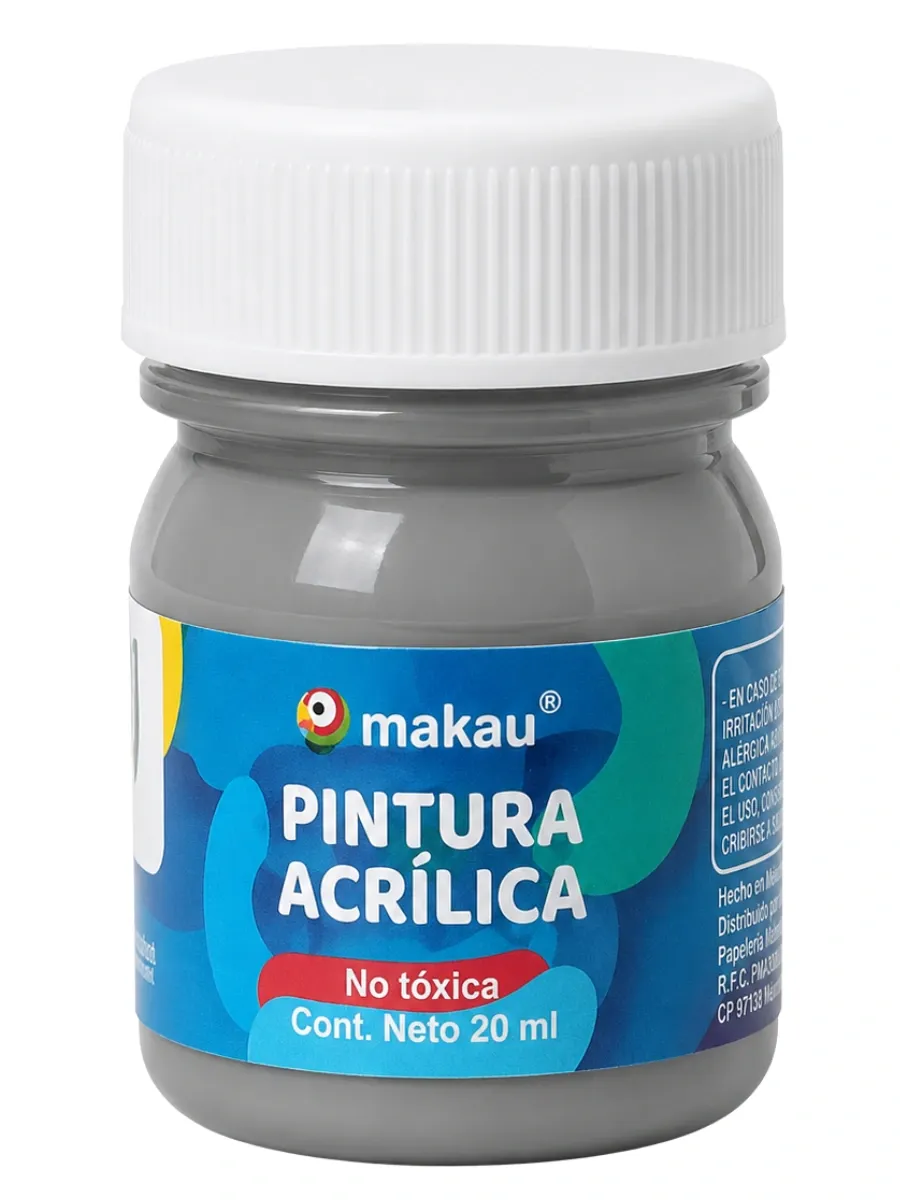 Pintura c/6 Acrílica Makau 20 ml Gris acrilico makau 20ml color gris distribuidora nacional papeleria