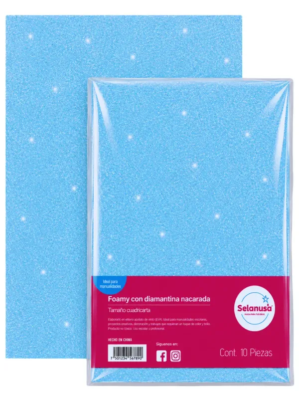 Foamy con Diamantina (Paq. 5 pzas) Azul 007 – 43×56 cm