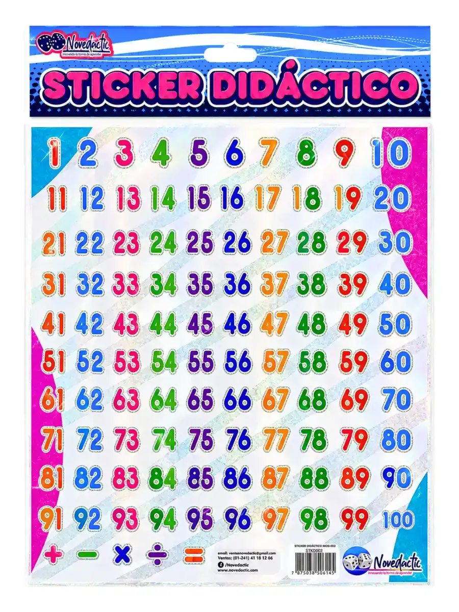 Sticker Didáctico Números del 1 al 100 C/3 Pzas – Mayoreo sticker didactico numeros 1 al 100 mayoreo escolar