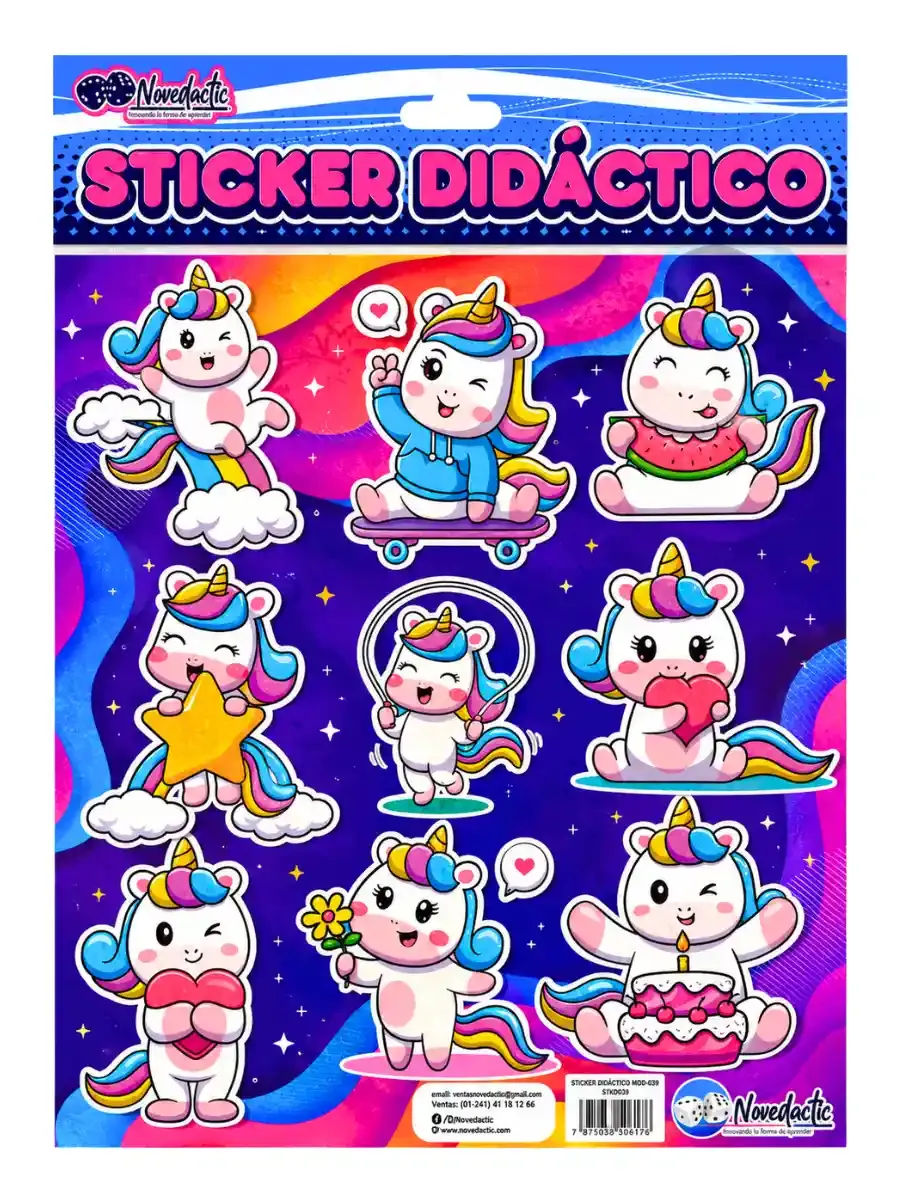 sticker didactico unicornio mayoreo escolar