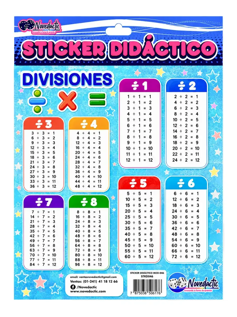 Sticker Didáctico Divisiones C/3 Pzas – Mayoreo
