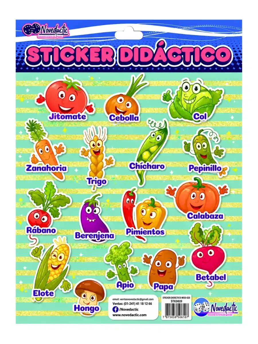 sticker didactico verduras 3 piezas mayoreo escolar