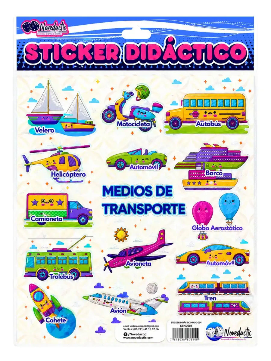 sticker didactico medios de transporte mayoreo escolar