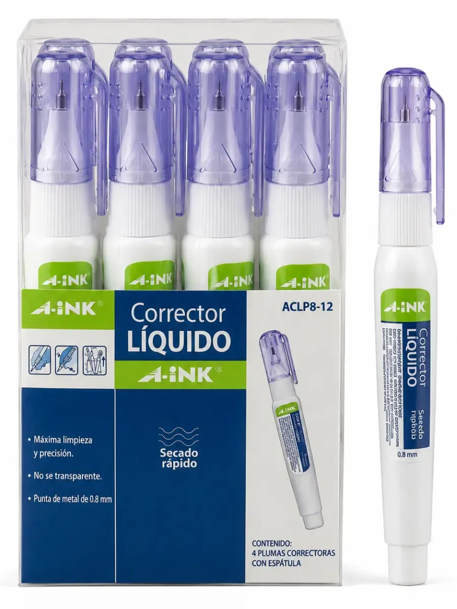 corrector de pluma 8ml 12 piezas mayoreo oficina