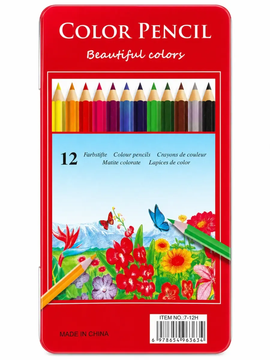 lapices de colores 12 piezas estuche metalico mayoreo