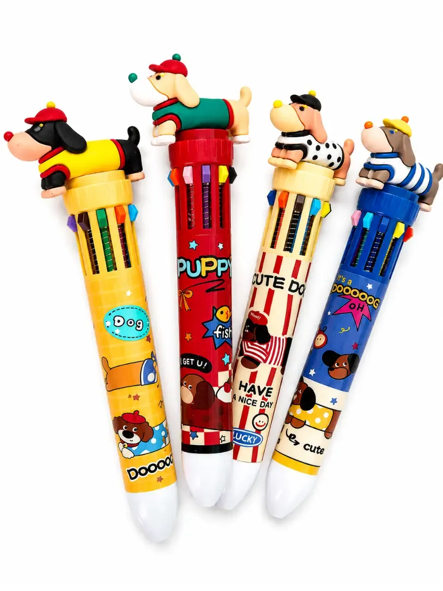 Bolígrafo de 10 Tintas (Perritos) – Paquete 6 pzs boligrafo 10 colores diseño perritos mayoreo