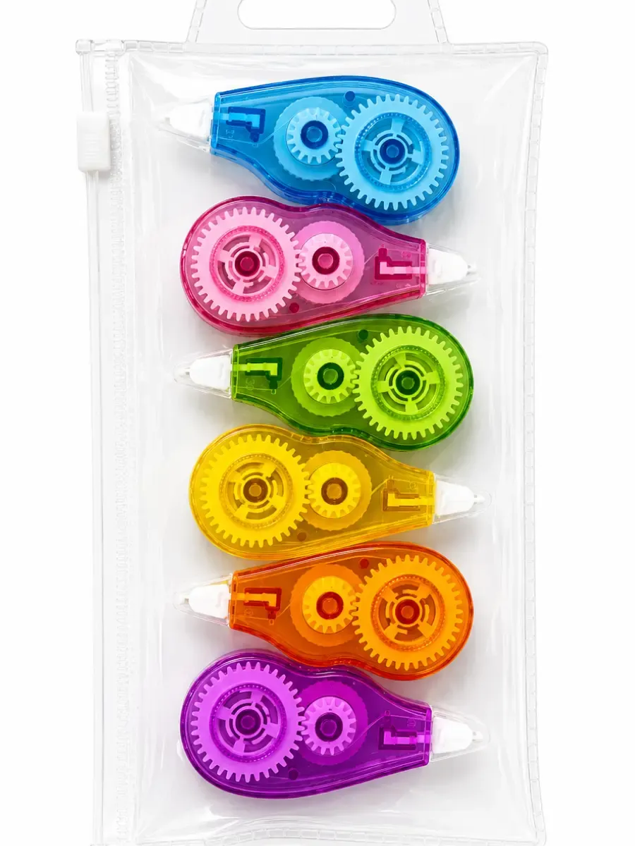 Corrector de Cinta 6m Colores Brillantes – Paq 6 pzs corrector cinta colores brillantes 6m 6 piezas mayoreo