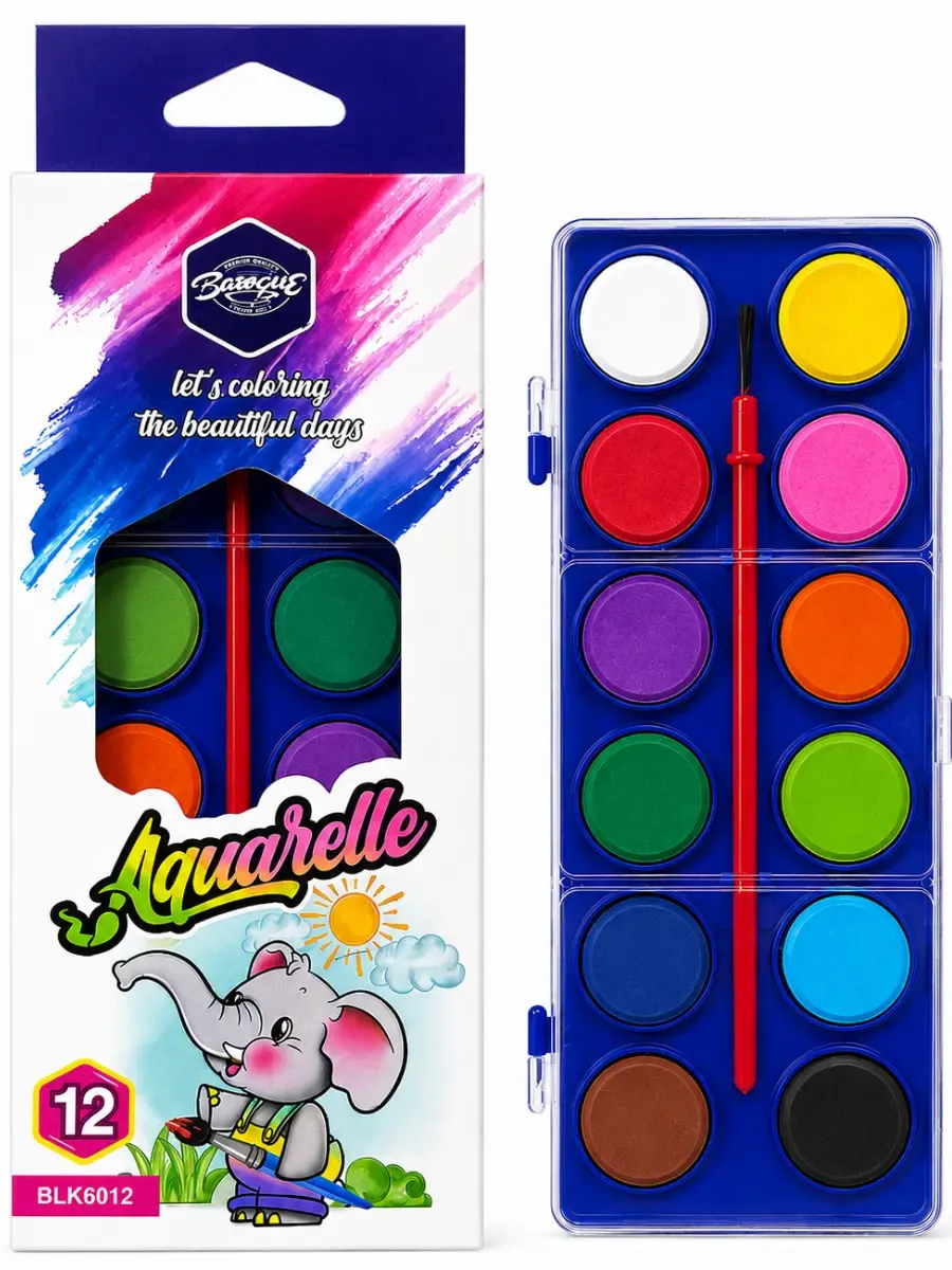 Estuche de acuarelas con 12 pastillas medidas 17x7.5cm
