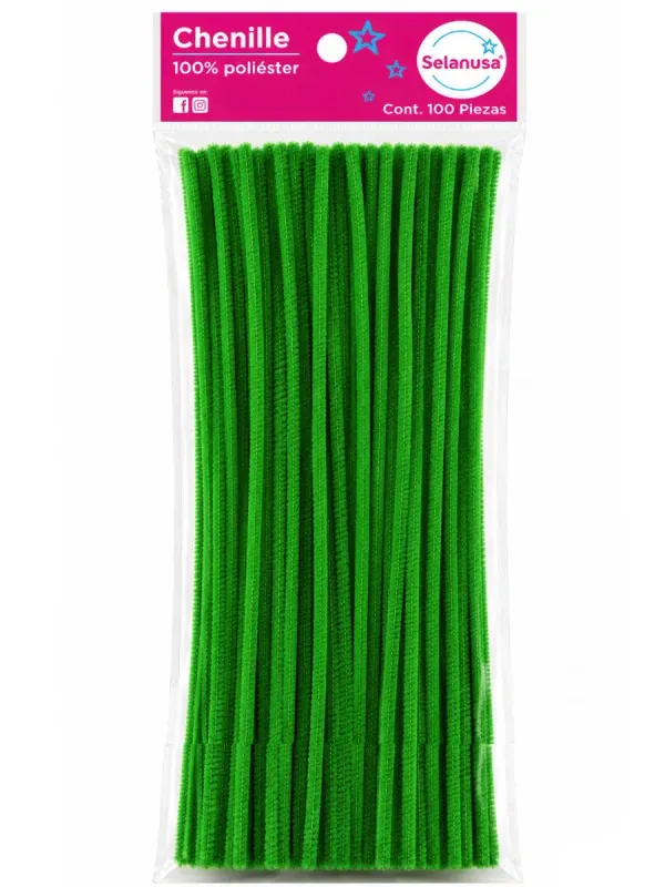 Paquete 100 limpiapipas chenille color verde número 78 Selanusa