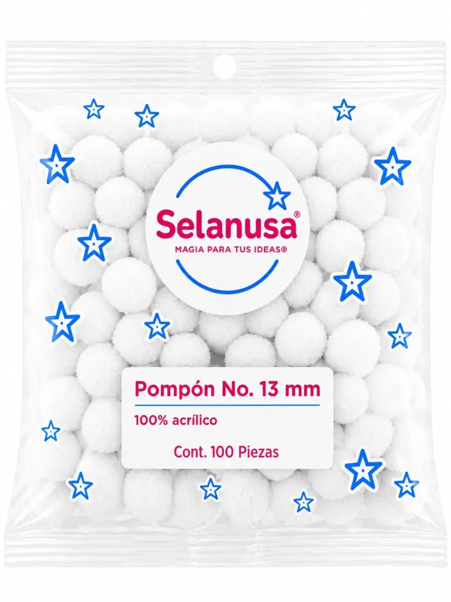 Paquete 100 pompones de 13 mm color blanco