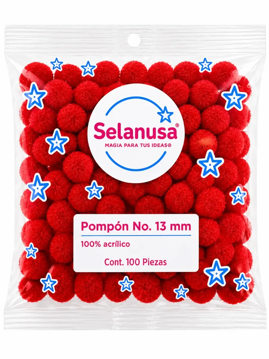 Paquete 100 pompones de 13 mm color rojo
