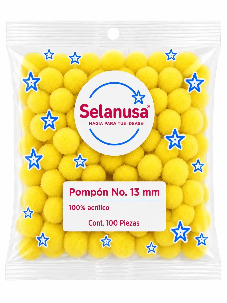 Paquete 100 pompones de 13 mm color amarillo