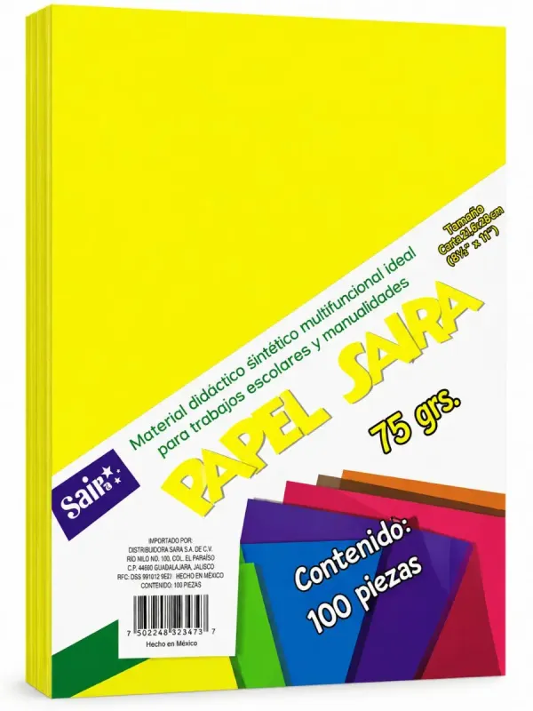 Paquete 100 hojas de color amarillo fluorescente tamaño carta