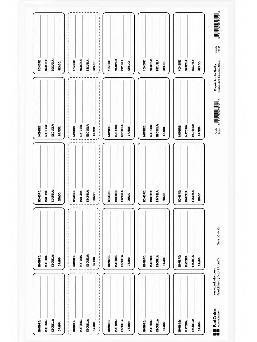 Set de etiquetas escolares 8 planillas en stock merida