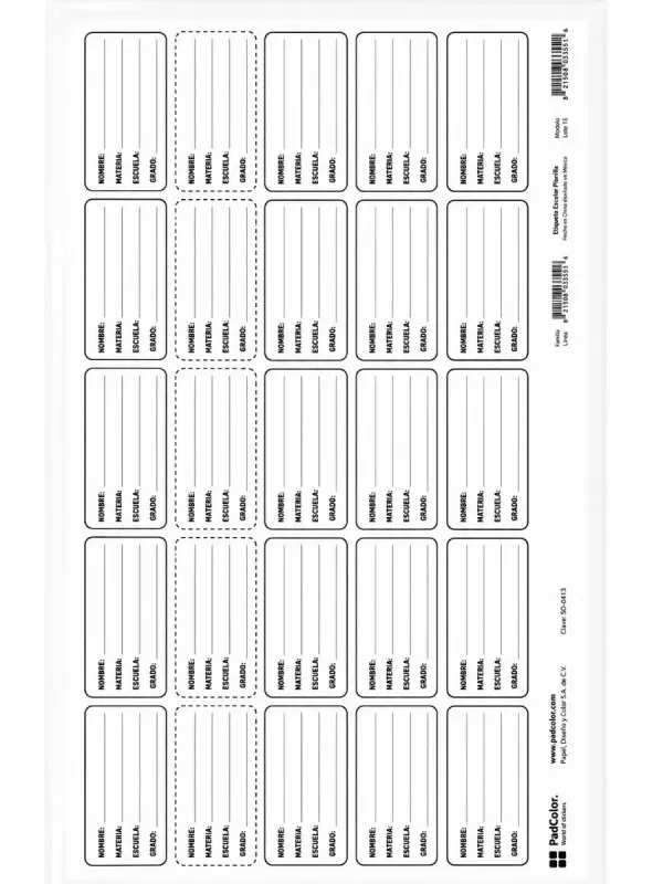 Set de etiquetas escolares 8 planillas en stock merida