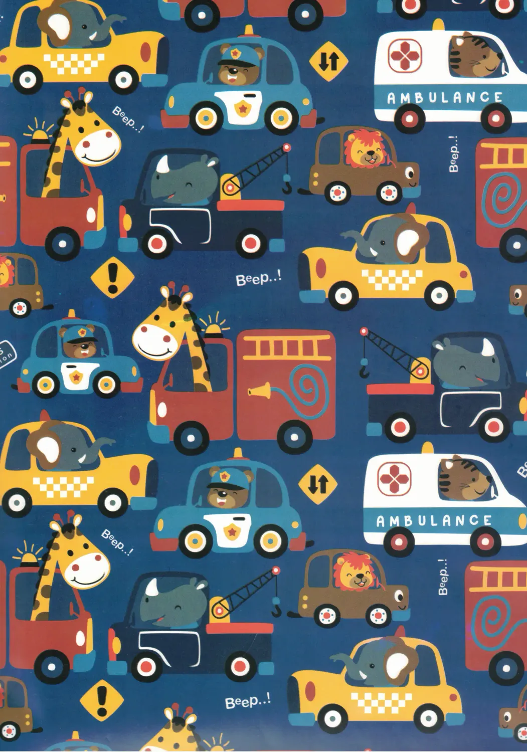 Papel de Regalo Carritos y Animales 69x51cm 10 pzs