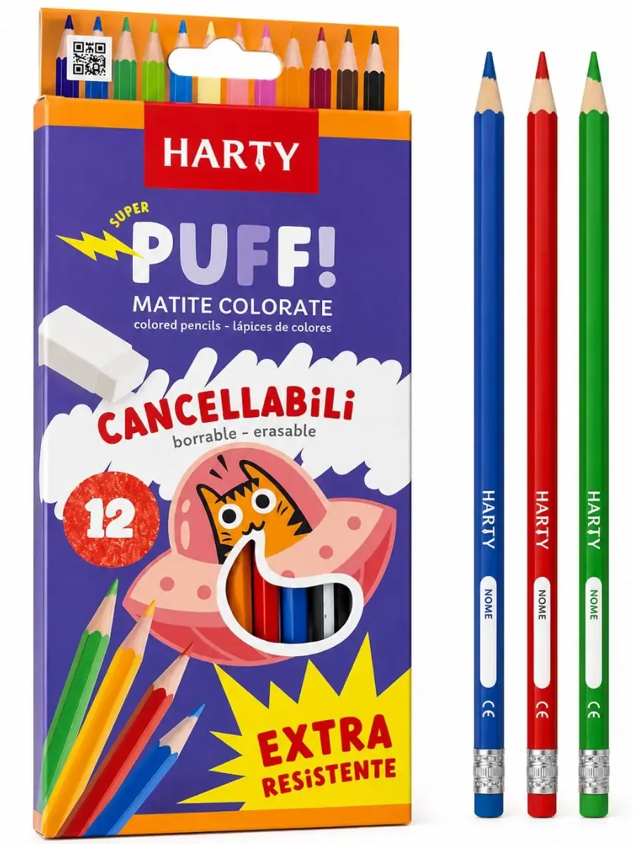 Colores largos Harty Puff con 12 borradores