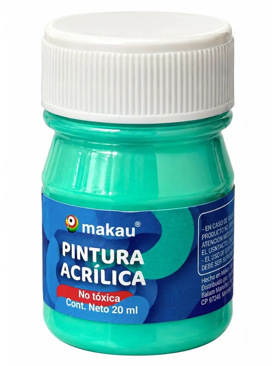 Pintura c/6 Acrílica Makau 20 ml Turquesa Pintura acrílica color turquesa precio mayoreo