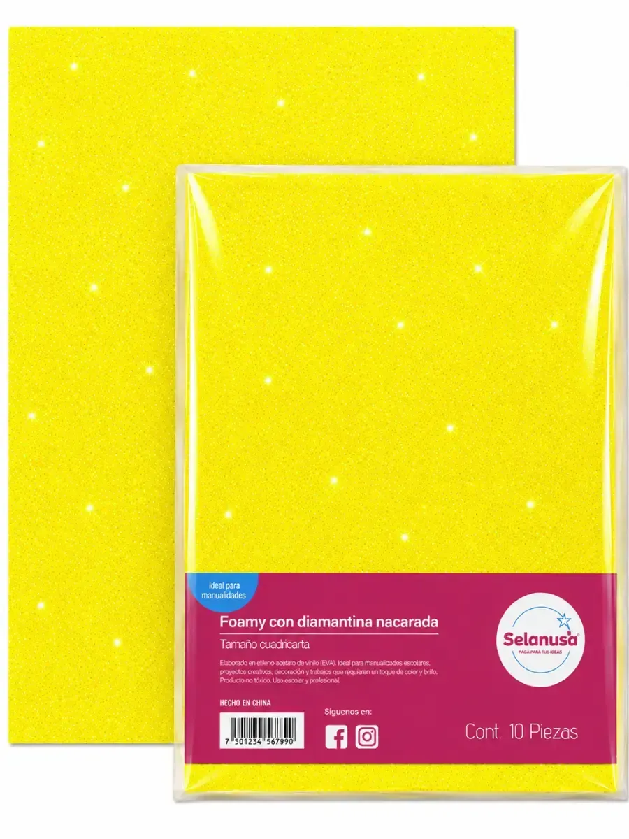 Paquete con 5 piezas de foamy con diamantina amarillo 229 43x56 cm