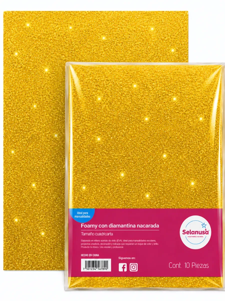 Paquete con 5 piezas de foamy con diamantina oro 43x56 cm