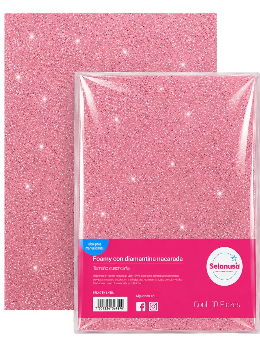 Paquete con 5 piezas de foamy con diamantina rosa 109 43x56 cm
