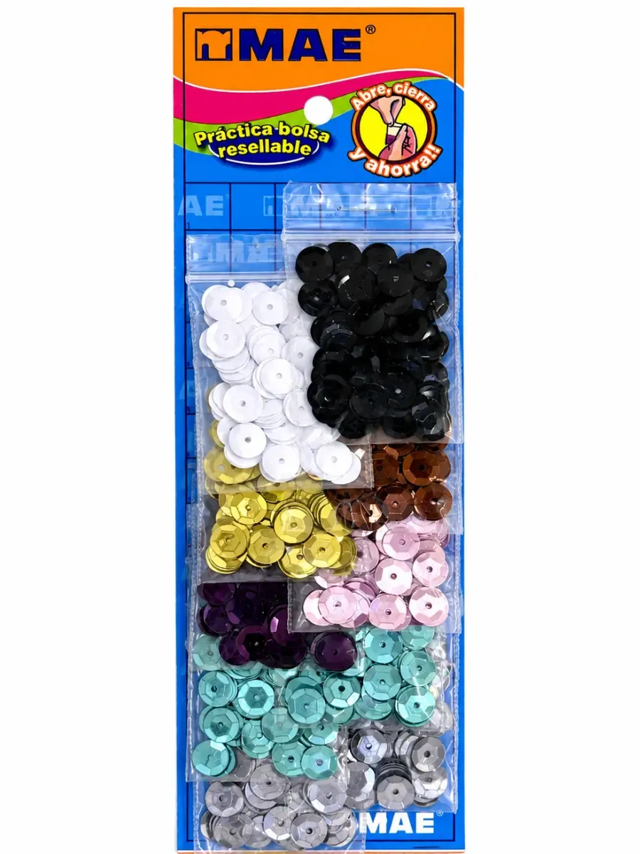 Lentejuela marca MAE con 10 bolsitas modelo MLC-BL10S