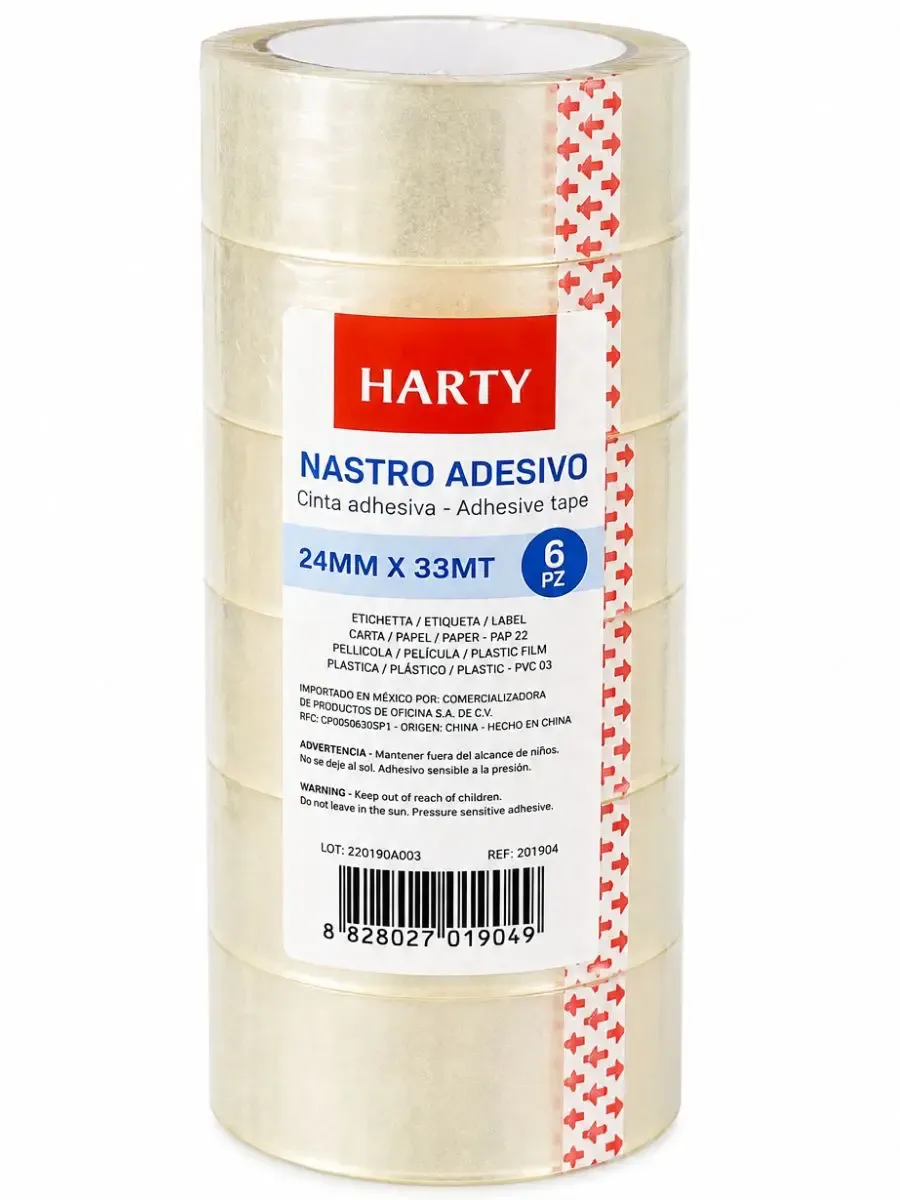 Paquete con 6 cintas transparentes Harty 2.4 cm x 33 m