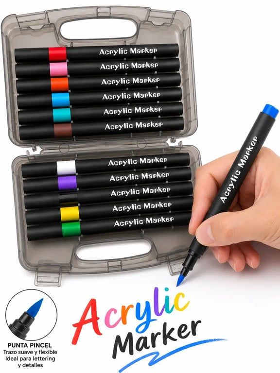 Plumones de Acrílico – Set con 12 Piezas en Estuche Plumones de Acrílico – Set con 12 Piezas en Estuche