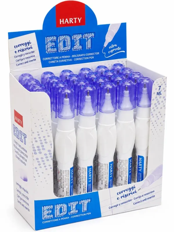 Corrector Tipo Pluma Harty – Caja 12 pzas Corrector en pluma Harty 7 ml caja con 12 piezas mayoreo