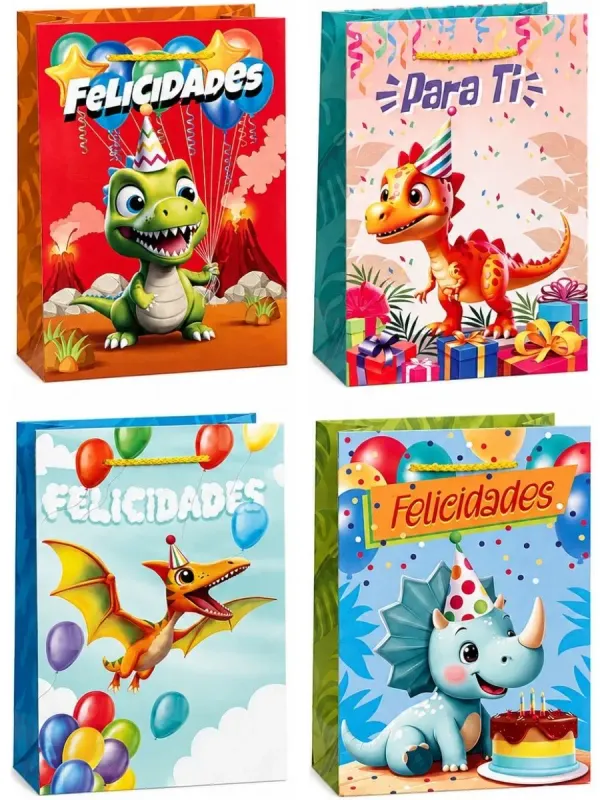 Bolsas de regalo grandes diseño Dino 36x25 cm mayoreo