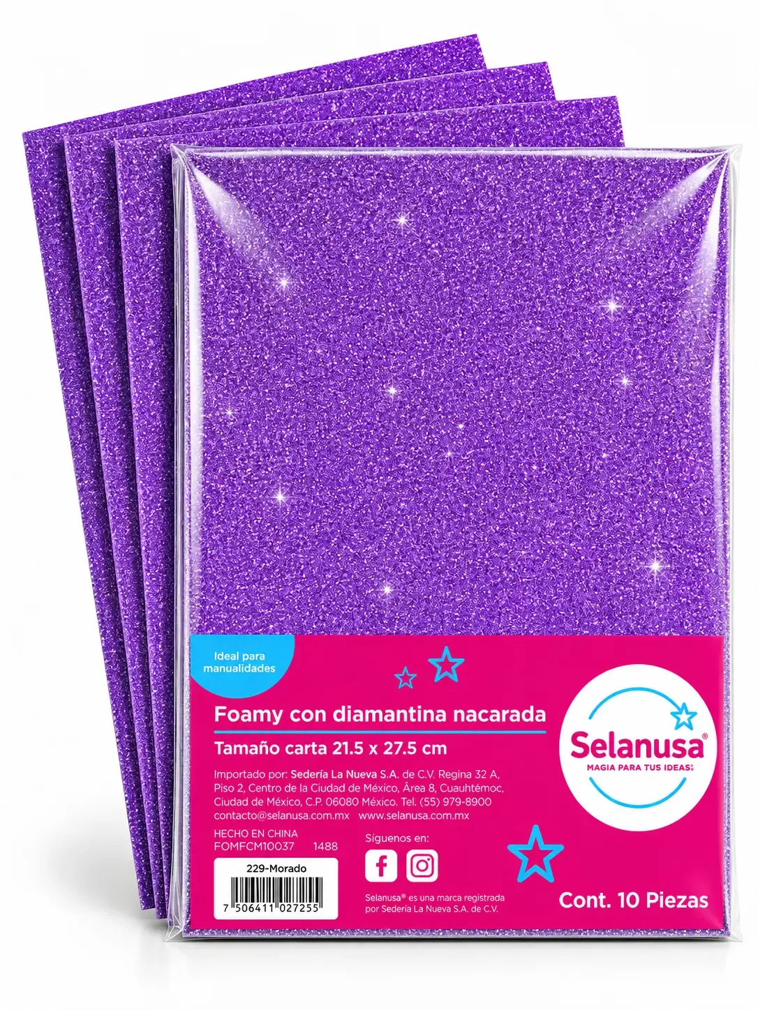 Paquete con 10 hojas de foamy carta diamantado morado Selanusa al por mayor