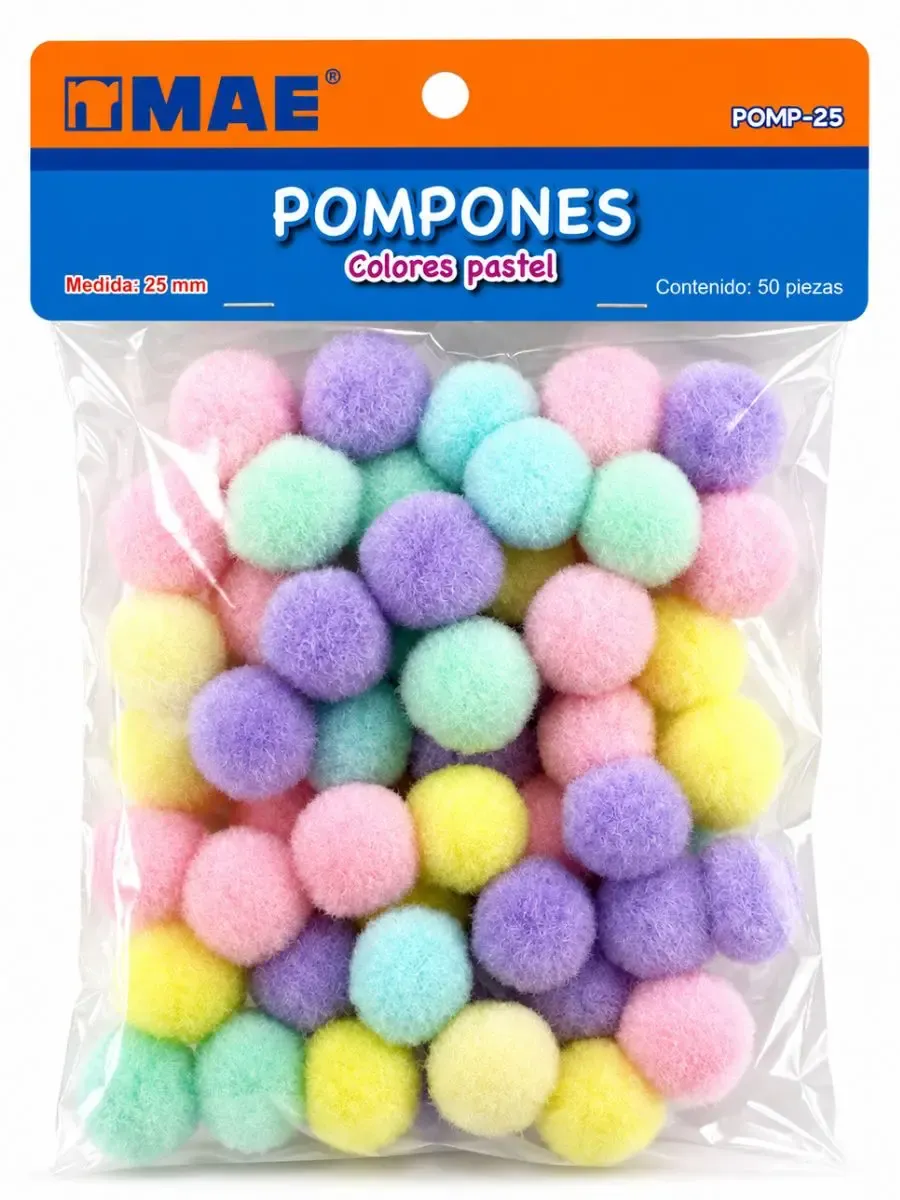Pompones Mae colores pastel 25 mm c/50 pzas mayoreo