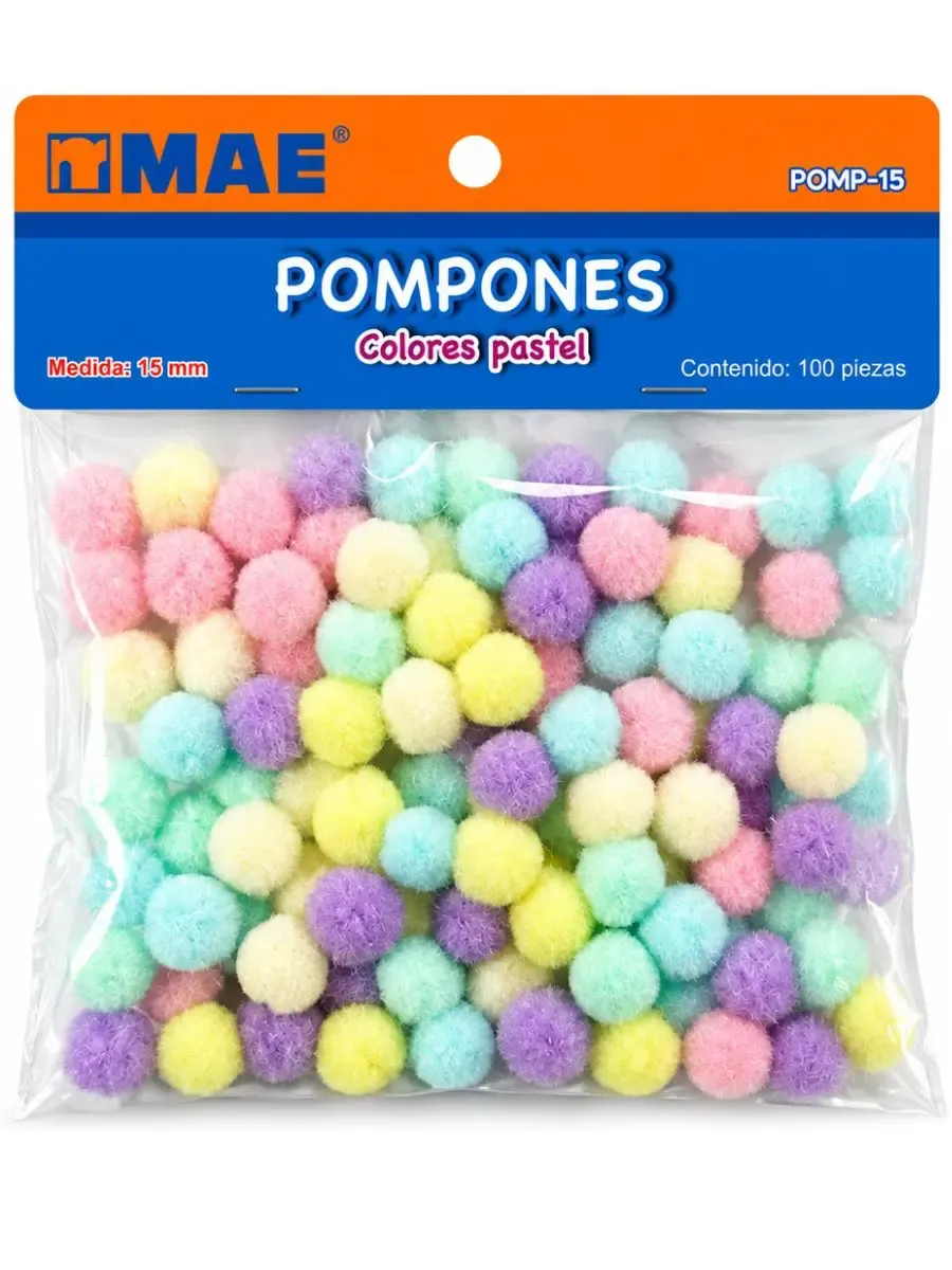 Pompones Mae colores pastel 19 mm c/100 pzas mayoreo