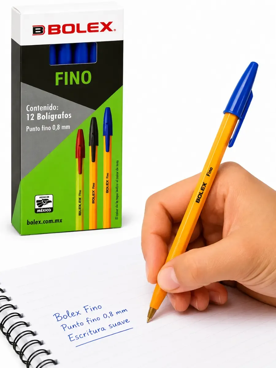 Bolígrafo económico Bolex punto fino azul en caja de 12
