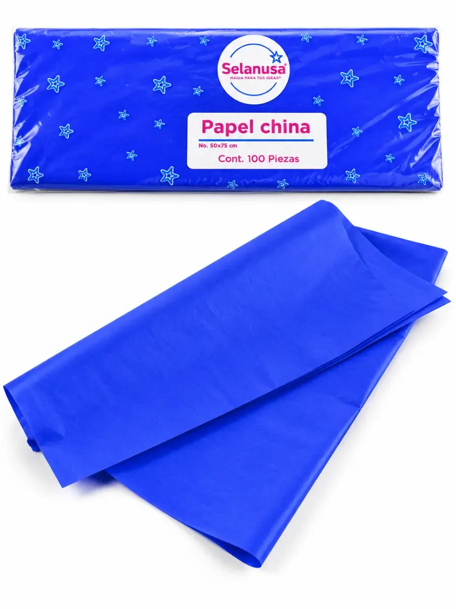 Papel china color azul paquete c/100 pzas – Mayoreo Paquete con 100 pliegos de papel china color azul mayoreo