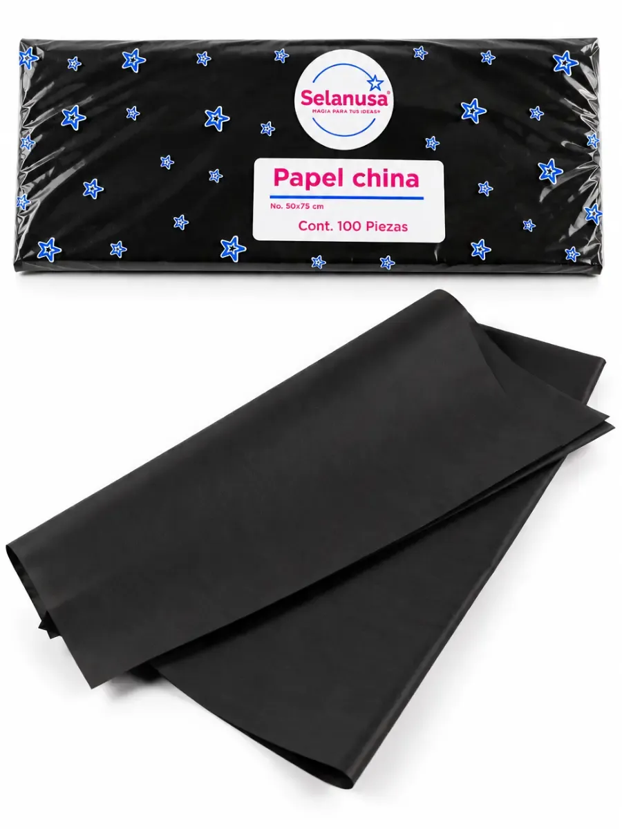 Papel china color negro paquete c/100 pzas – Mayoreo Paquete con 100 pliegos de papel china color negro mayoreo