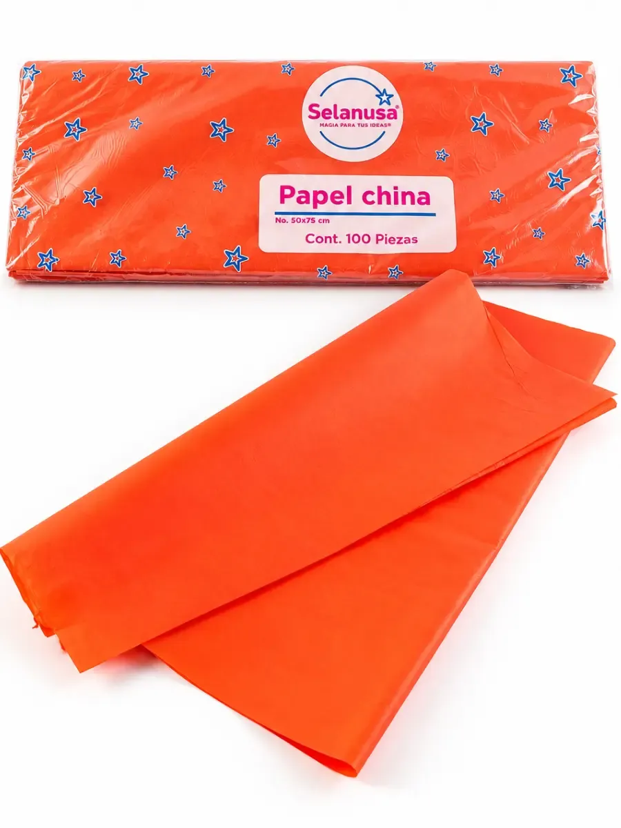 Paquete con 100 pliegos de papel china color naranja mayoreo