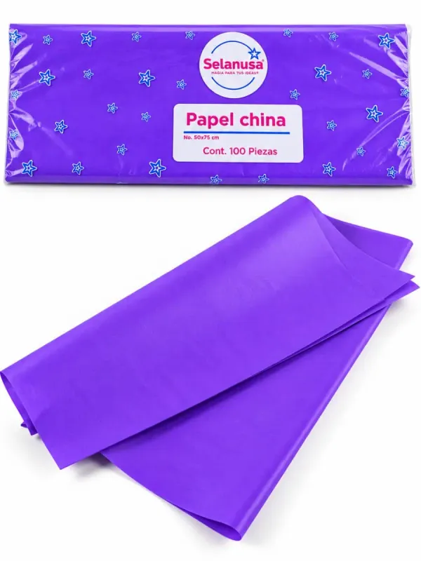 Paquete con 100 pliegos de papel china color morado mayoreo